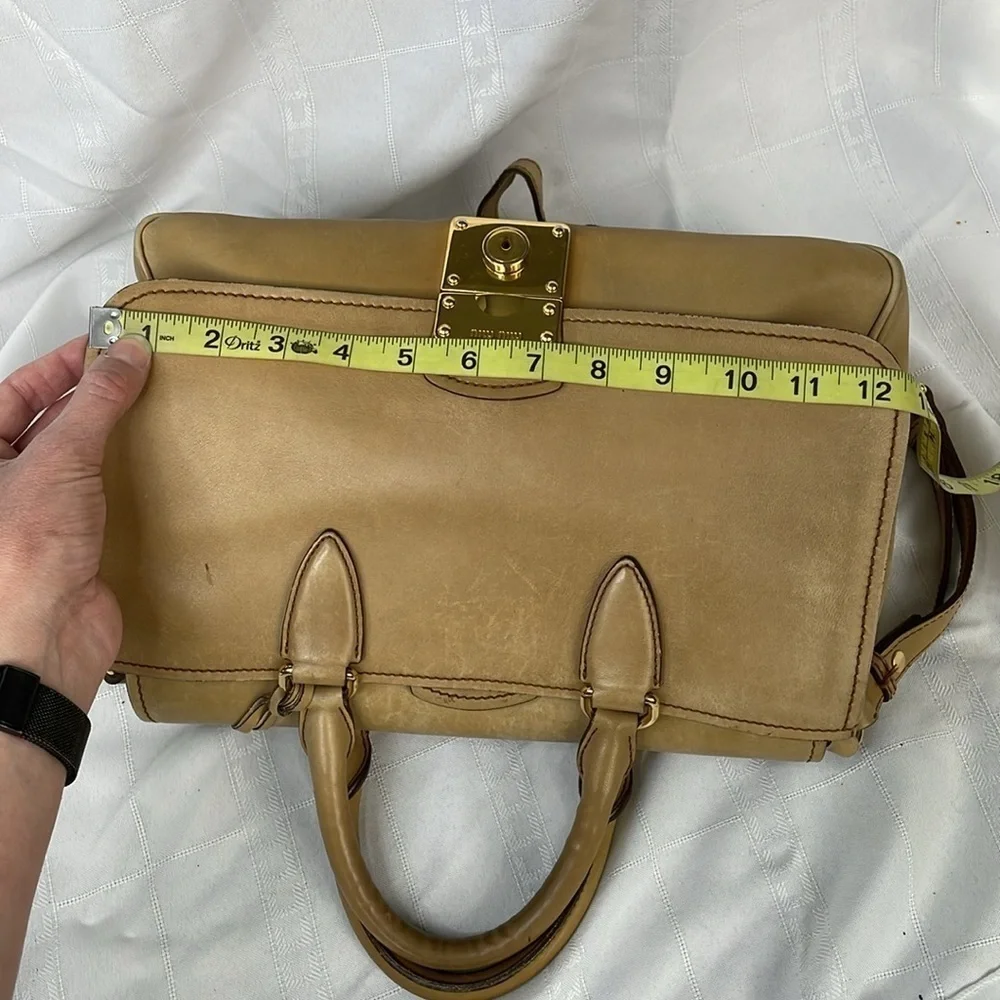 Miu Miu Vitello Leather Flap 2 Way Handbag Satchel Beige